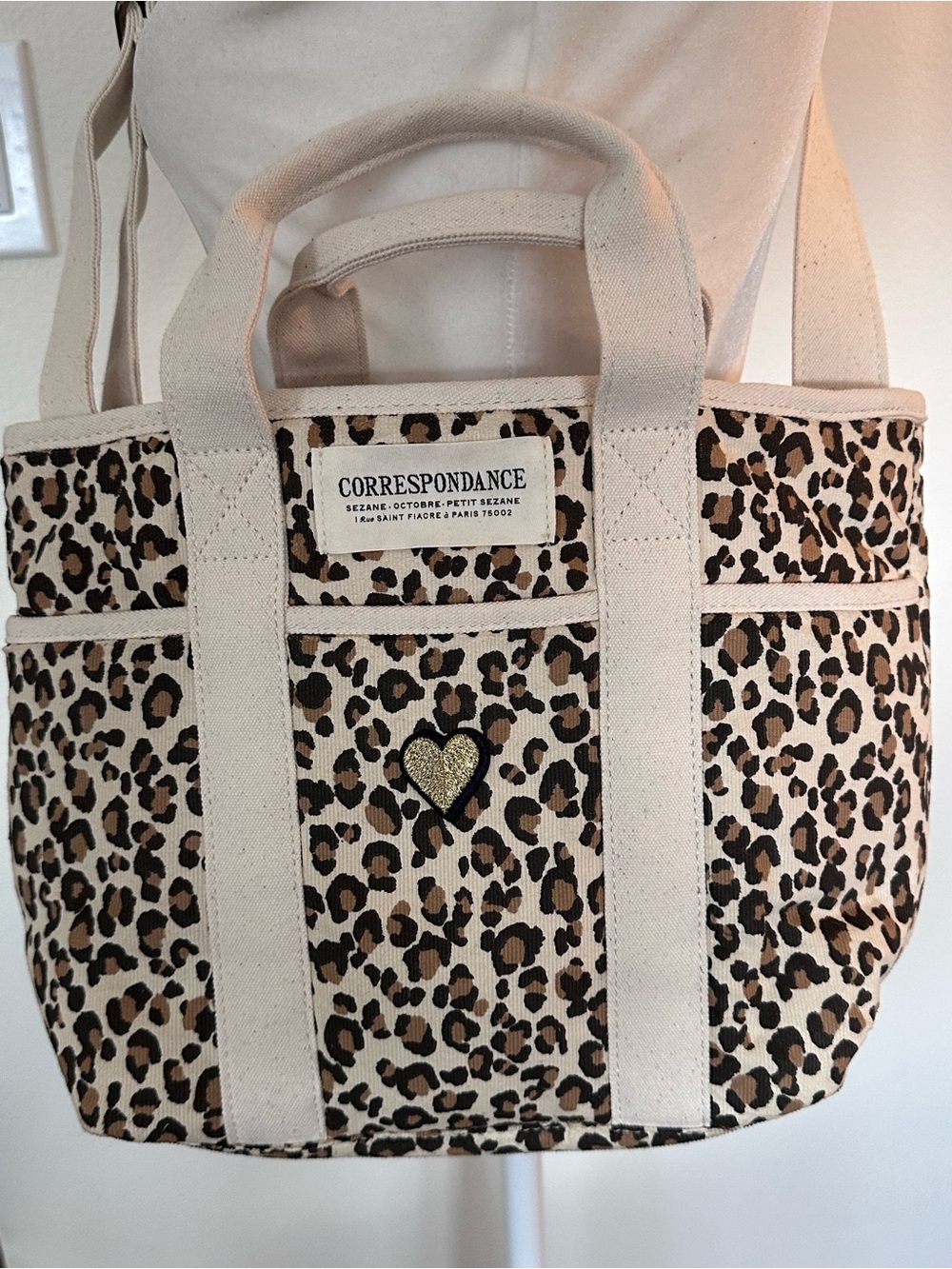 Sézane Mini Cotton Crossbody Top Handle Tote Animal Print